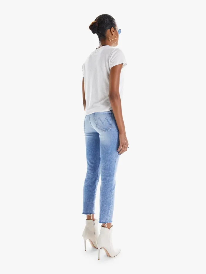 Women Skinny Mother Denim High Waisted Looker Ankle Fray Lightpastel Blue