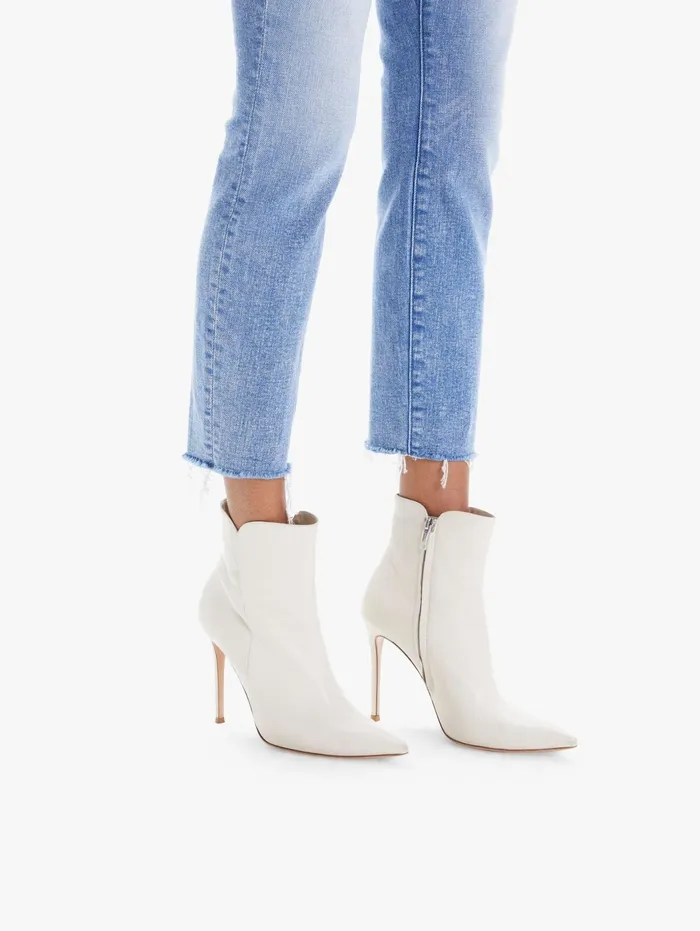 Women Skinny Mother Denim High Waisted Looker Ankle Fray Lightpastel Blue