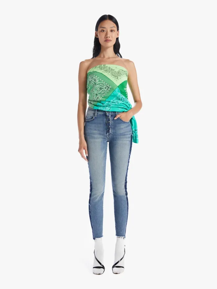 Women Skinny Mother Denim The Cut And Sew Stunner Ankle Fray Medium Blue