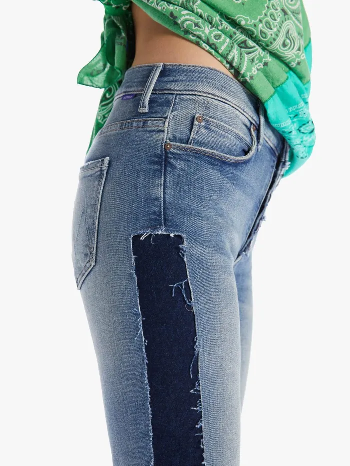 Women Skinny Mother Denim The Cut And Sew Stunner Ankle Fray Medium Blue