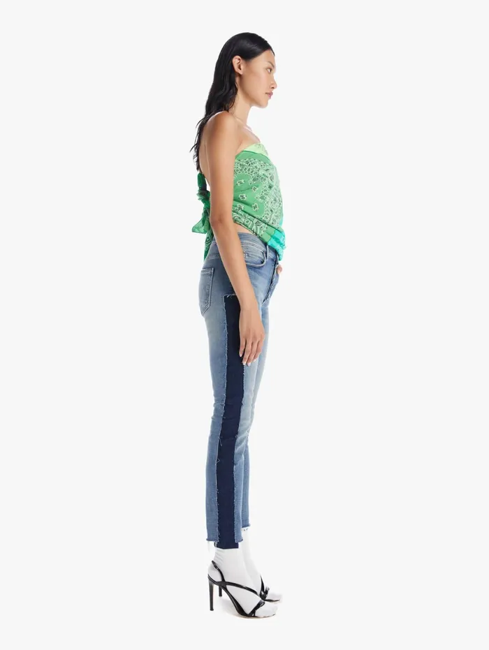 Women Skinny Mother Denim The Cut And Sew Stunner Ankle Fray Medium Blue