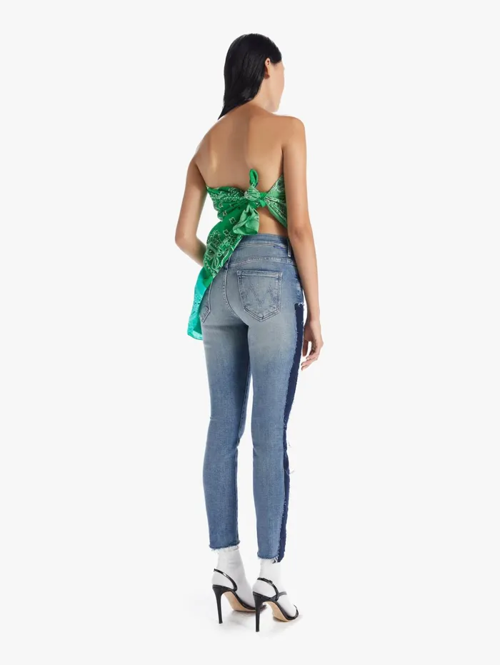 Women Skinny Mother Denim The Cut And Sew Stunner Ankle Fray Medium Blue