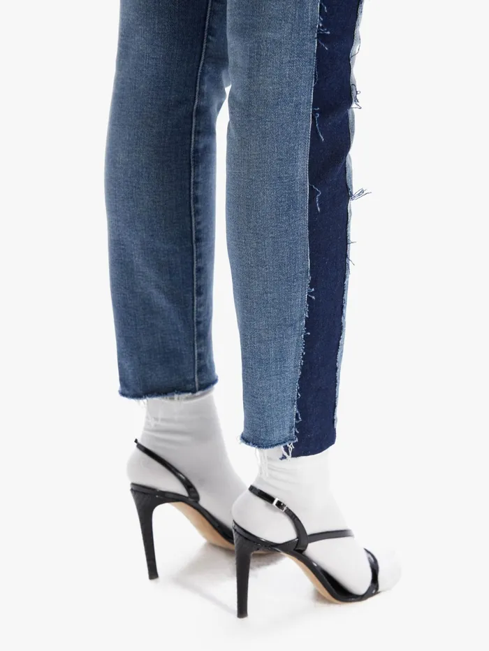 Women Skinny Mother Denim The Cut And Sew Stunner Ankle Fray Medium Blue