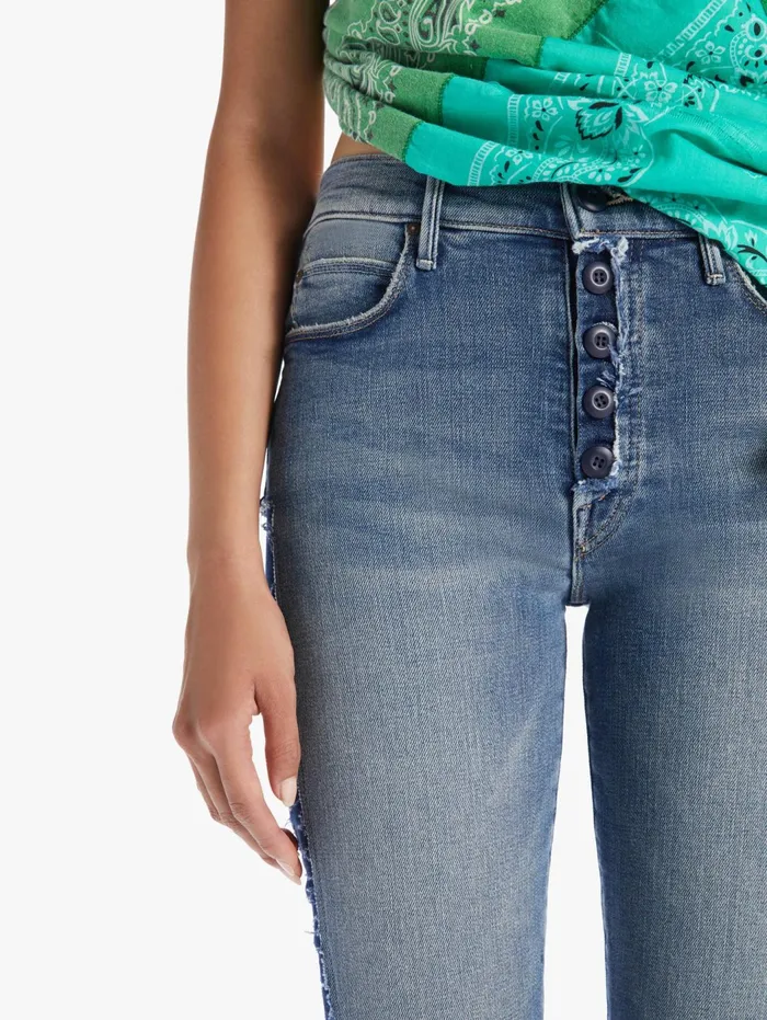 Women Skinny Mother Denim The Cut And Sew Stunner Ankle Fray Medium Blue