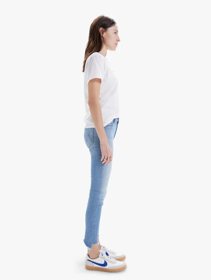 Women Skinny Mother Denim The Looker Two Step Ankle Fray Lightpastel Blue