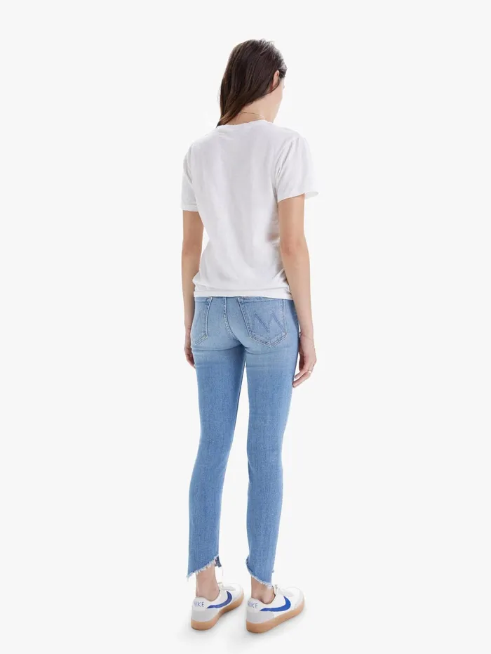 Women Skinny Mother Denim The Looker Two Step Ankle Fray Lightpastel Blue