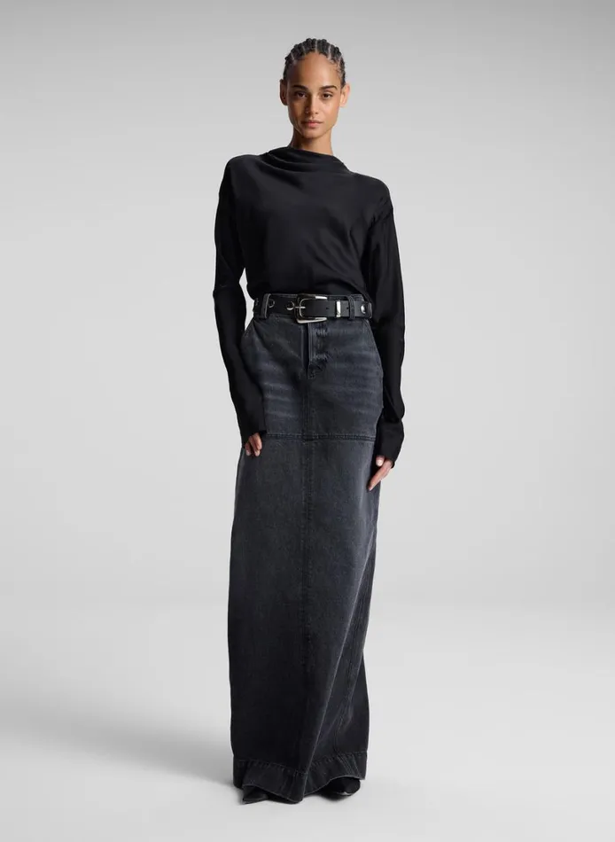 Women Skirts ALC Hunter Denim Maxi Skirt Washed Black