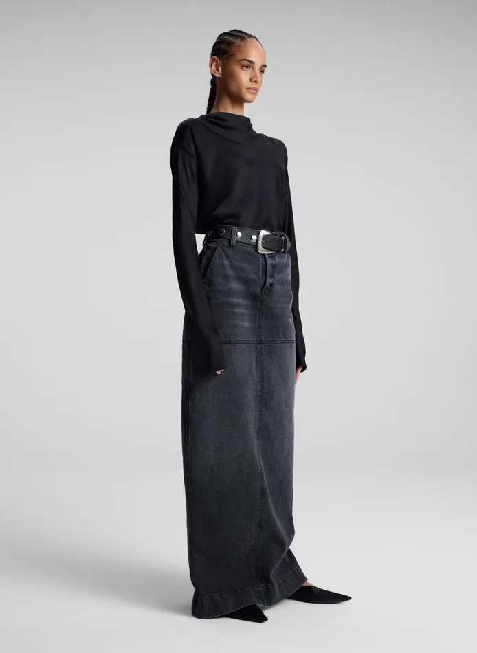 Women Skirts ALC Hunter Denim Maxi Skirt Washed Black