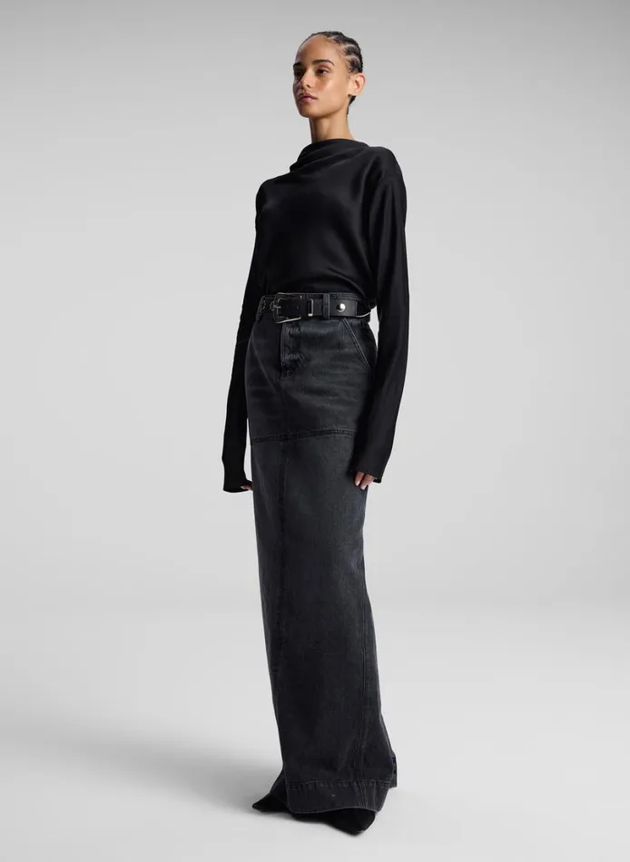 Women Skirts ALC Hunter Denim Maxi Skirt Washed Black