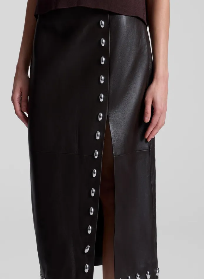 Women Skirts ALC Naomi Studded Leather Midi Skirt Ganache