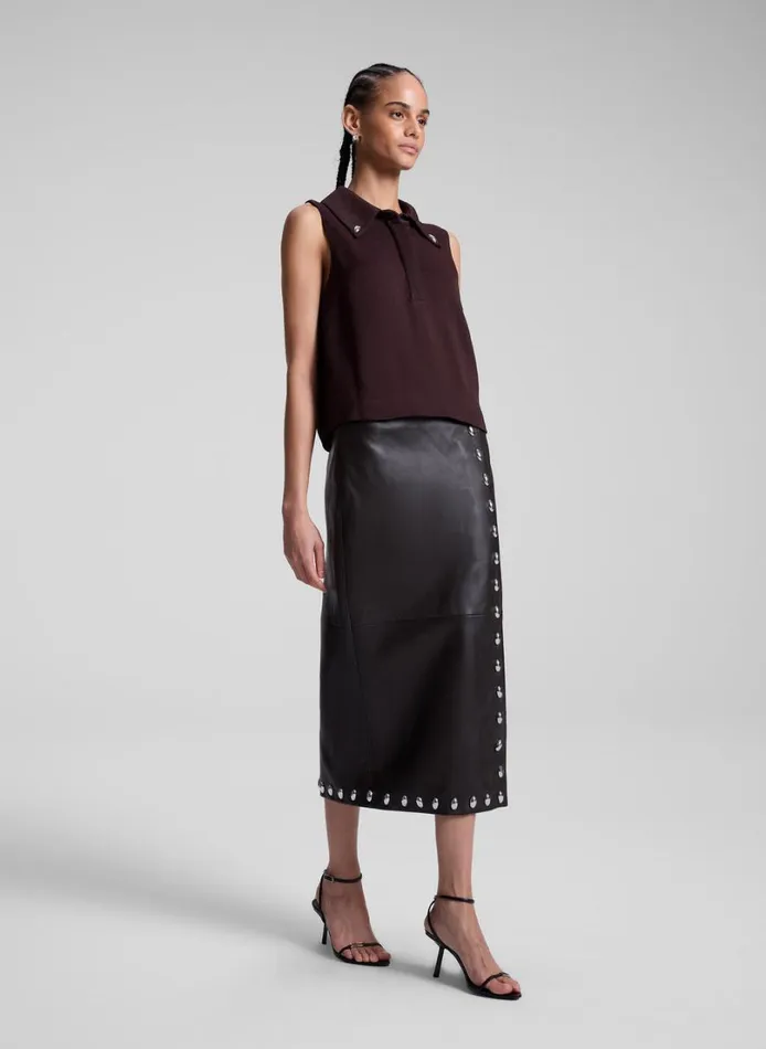 Women Skirts ALC Naomi Studded Leather Midi Skirt Ganache