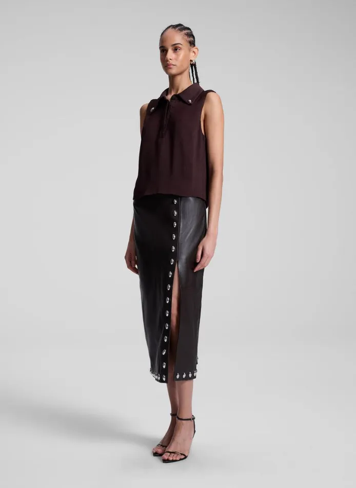 Women Skirts ALC Naomi Studded Leather Midi Skirt Ganache