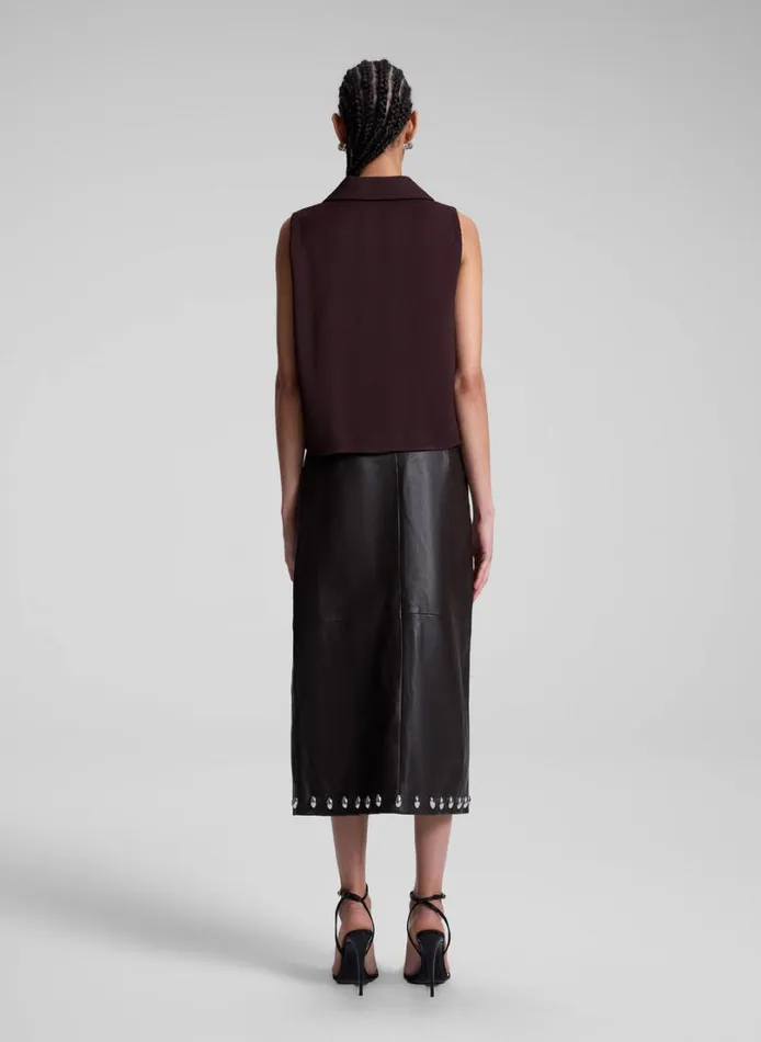 Women Skirts ALC Naomi Studded Leather Midi Skirt Ganache