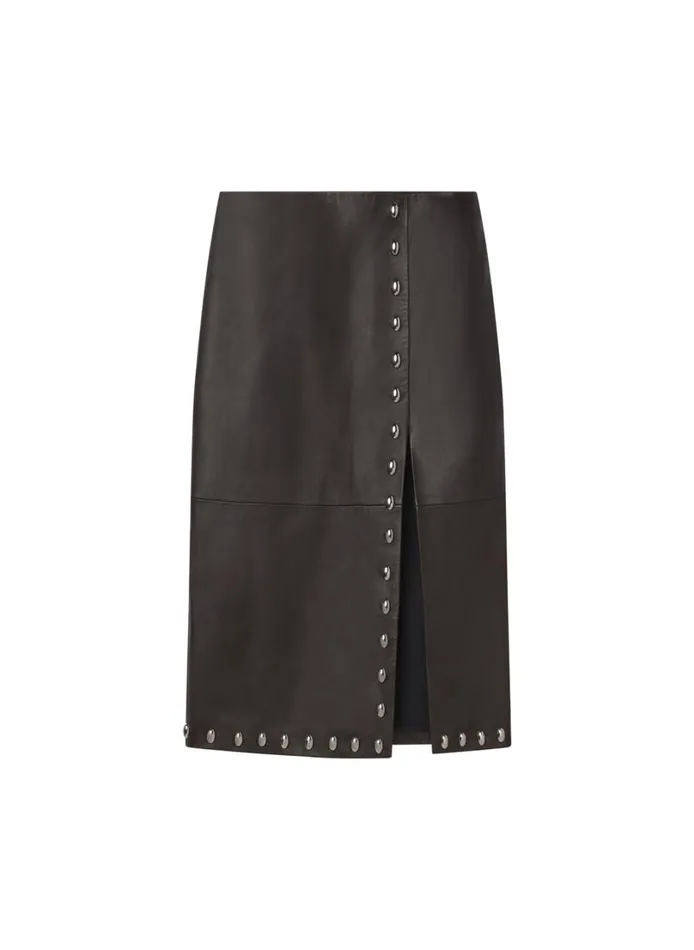 Women Skirts ALC Naomi Studded Leather Midi Skirt Ganache
