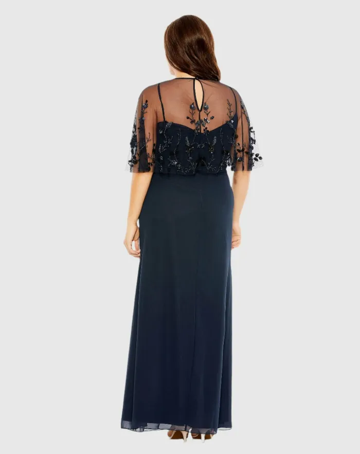 Women Sleeveless Dress With Embellished Cape Midnight Plus Size Dresses Mac Duggal Women Sleeveless Dress With Embellished Cape Midnight Plus Size Dresses Mac Duggal