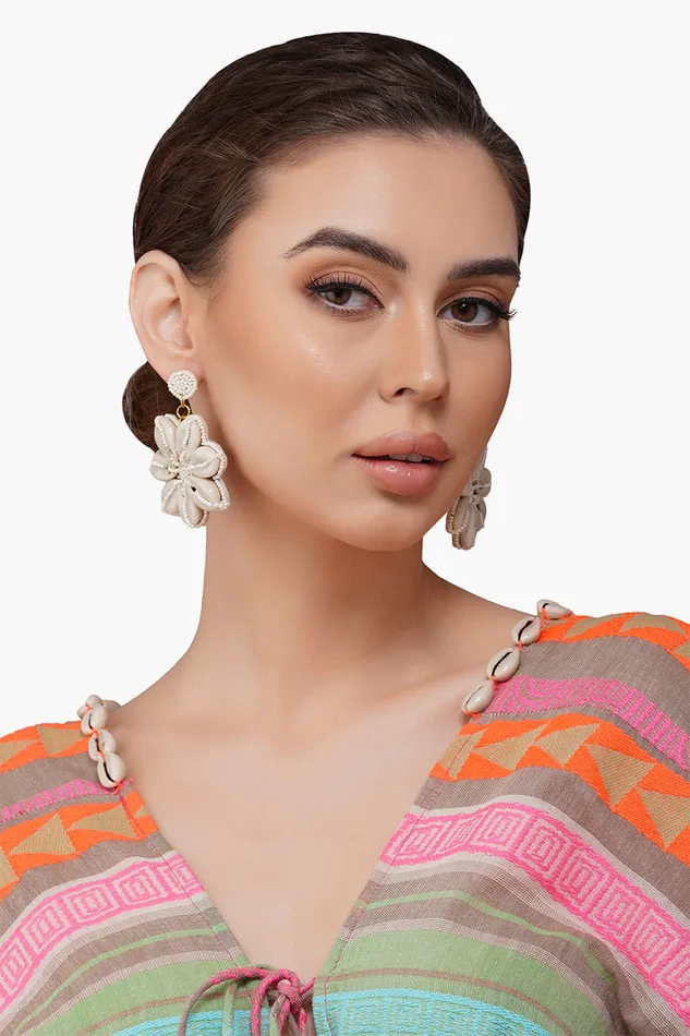 Women Small Accessories America and Beyond Floral Shells Beaded Earrings