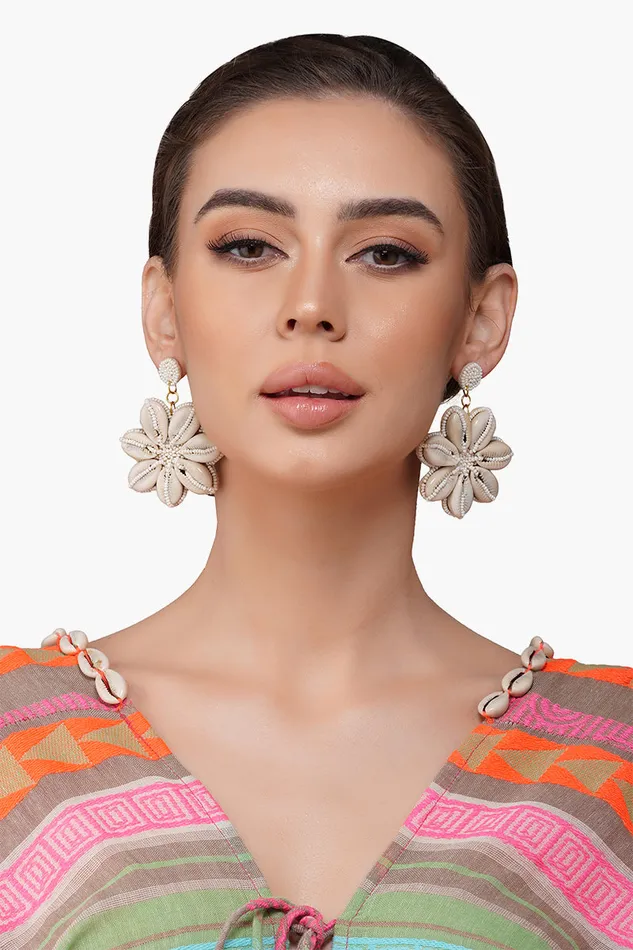 Women Small Accessories America and Beyond Floral Shells Beaded Earrings