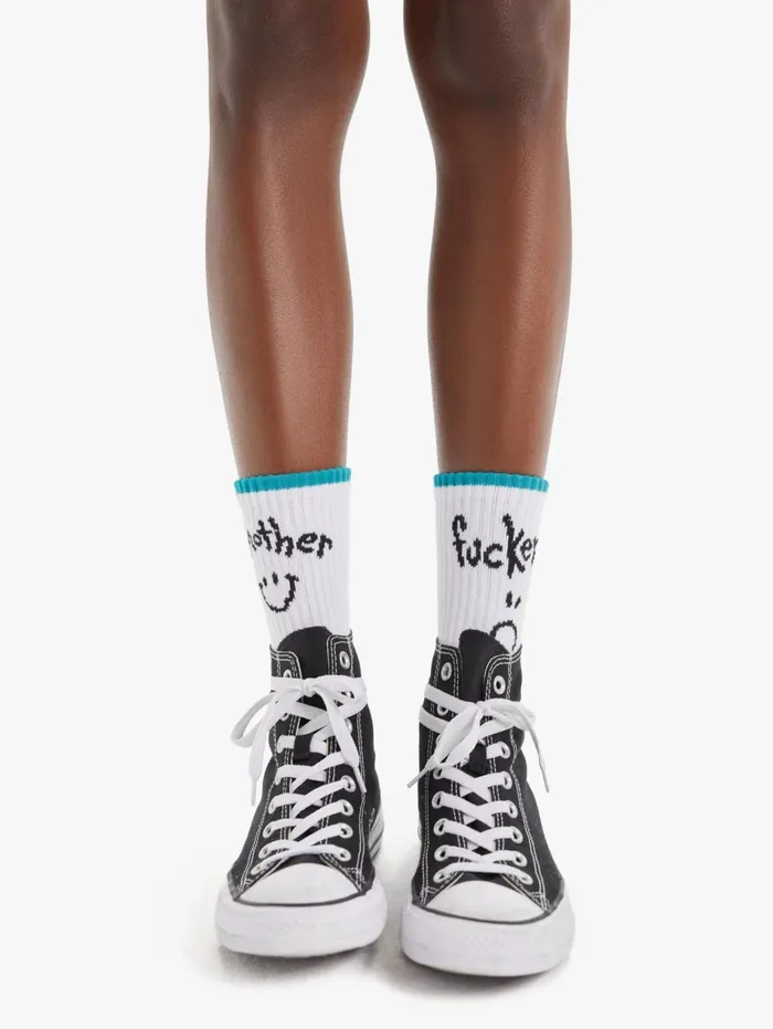 Women SocksLaces Mother Denim Baby Steps White