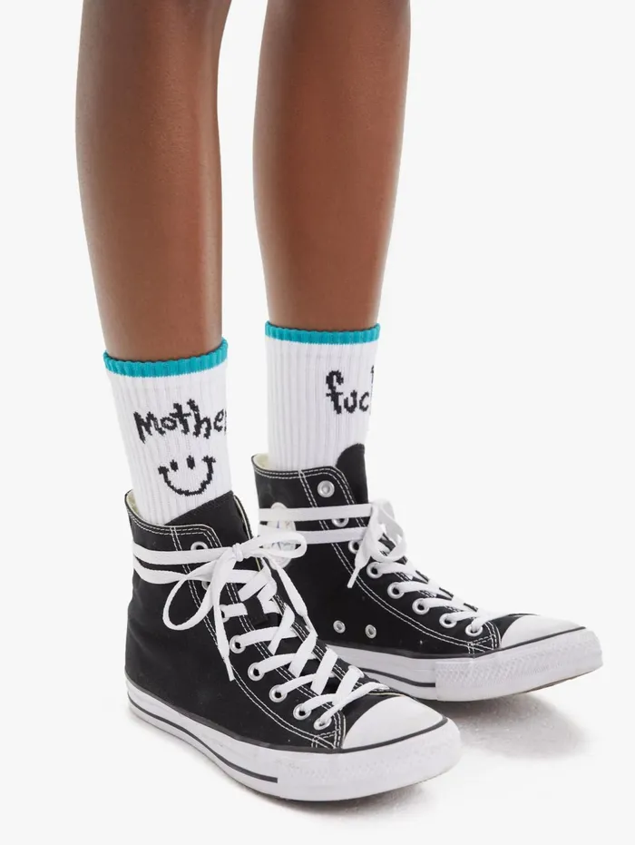 Women SocksLaces Mother Denim Baby Steps White