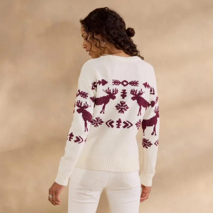 Women Spirited Moose Sweater Marshmallow Sundance Catalog Sweaters