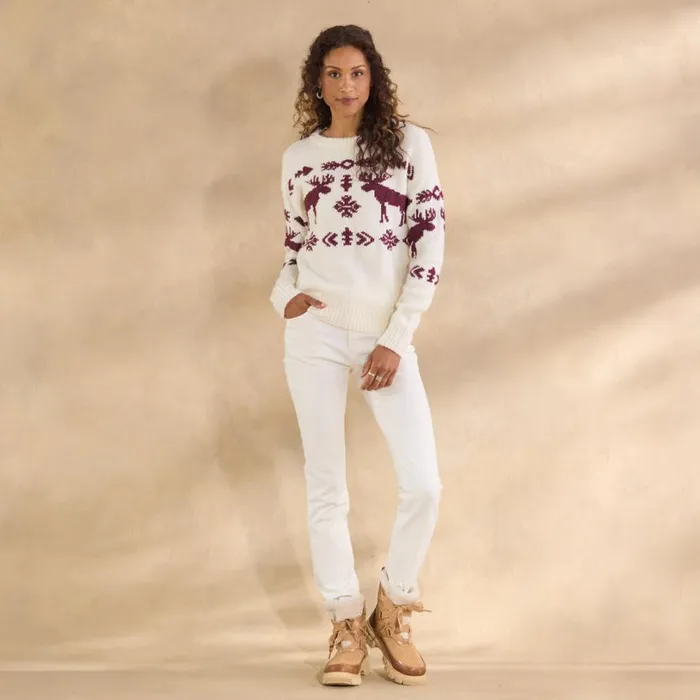 Women Spirited Moose Sweater Marshmallow Sundance Catalog Sweaters