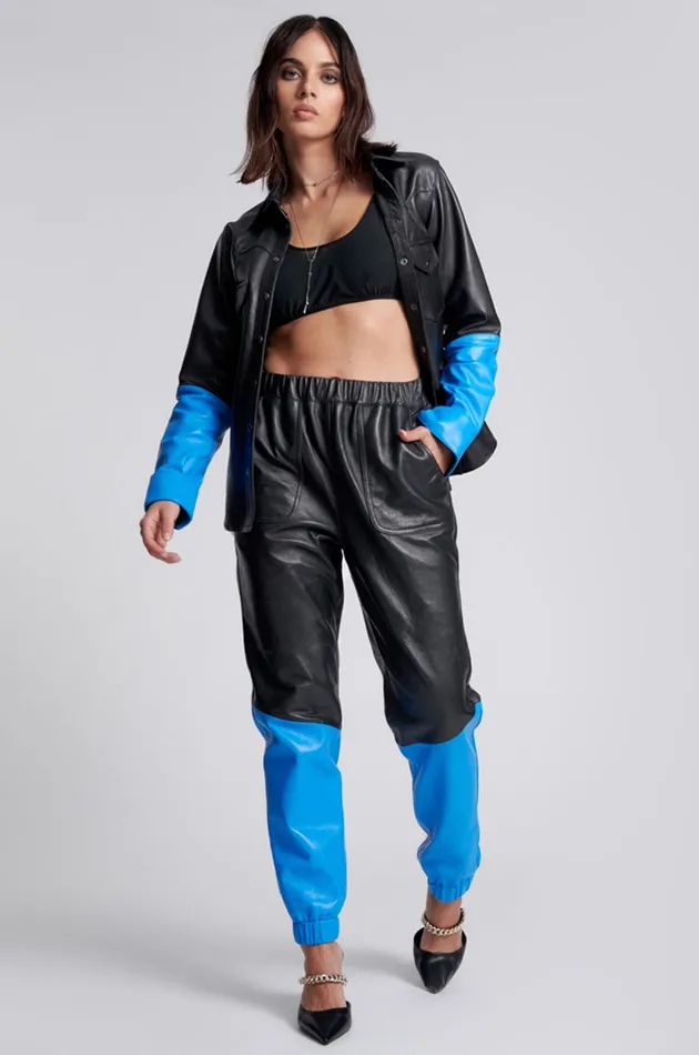 Women STAND BY LEATHER TRACK PANTS One Teaspoon Bottoms