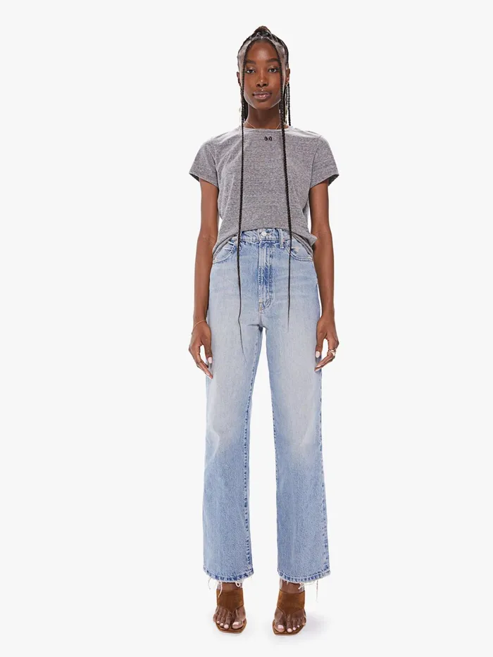 Women Straight Mother Denim High Waisted Tunnel Vision Sneak Lightpastel Blue