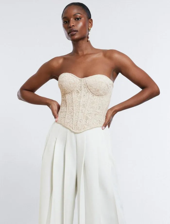 Women Strapless Bustier Top Champagne BCBG Tops Women Strapless Bustier Top Champagne BCBG Tops
