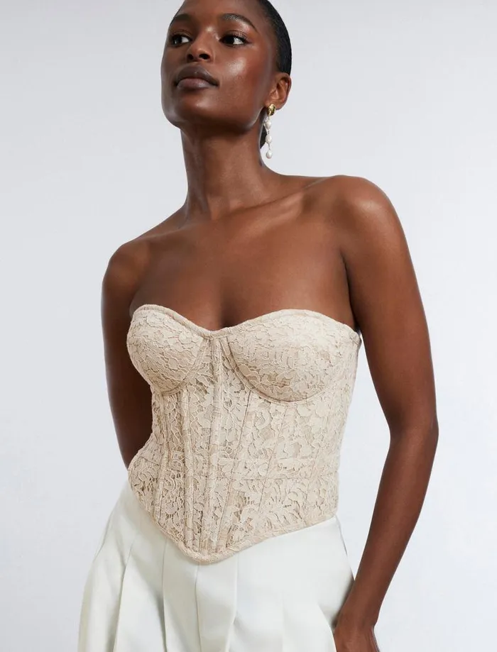 Women Strapless Bustier Top Champagne BCBG Tops Women Strapless Bustier Top Champagne BCBG Tops