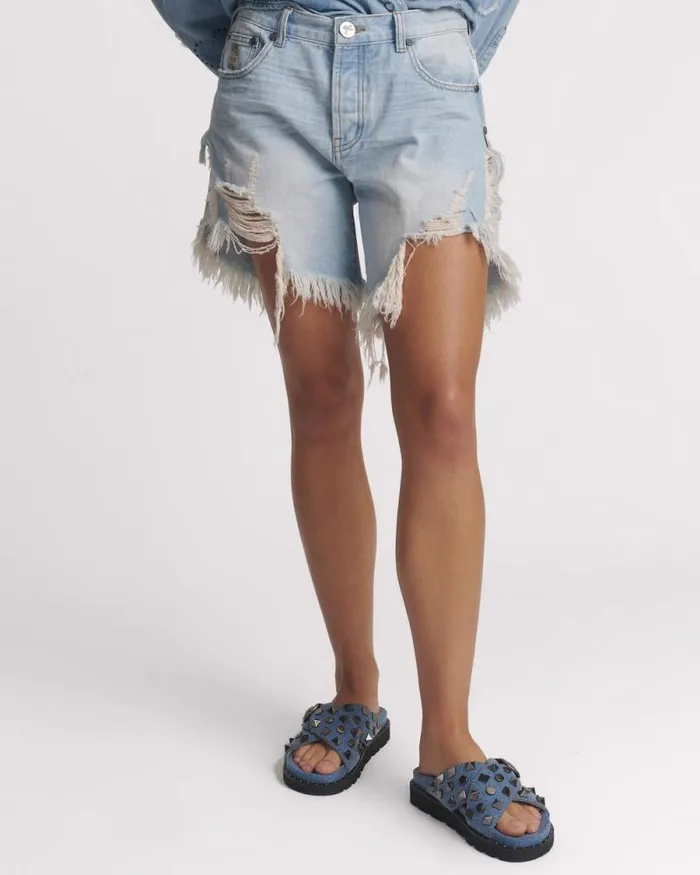 Women STUDDED DENIM IGGY SLIDES One Teaspoon Footwear