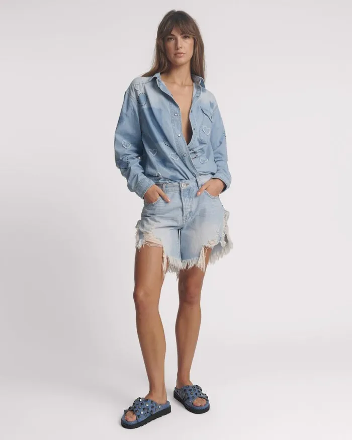 Women STUDDED DENIM IGGY SLIDES One Teaspoon Footwear