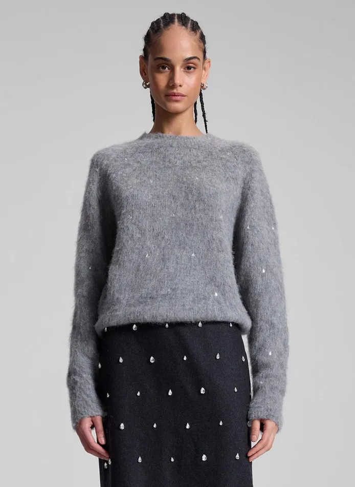 Women Sweaters ALC Frankie Wool Cashmere Embellished Sweater Medium Heather Grey
