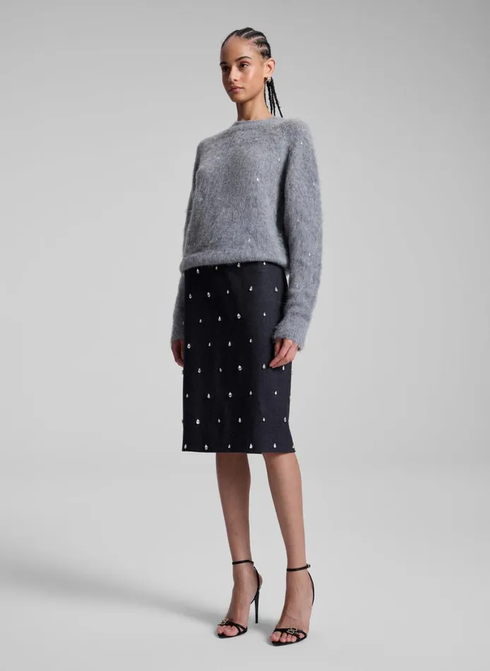 Women Sweaters ALC Frankie Wool Cashmere Embellished Sweater Medium Heather Grey