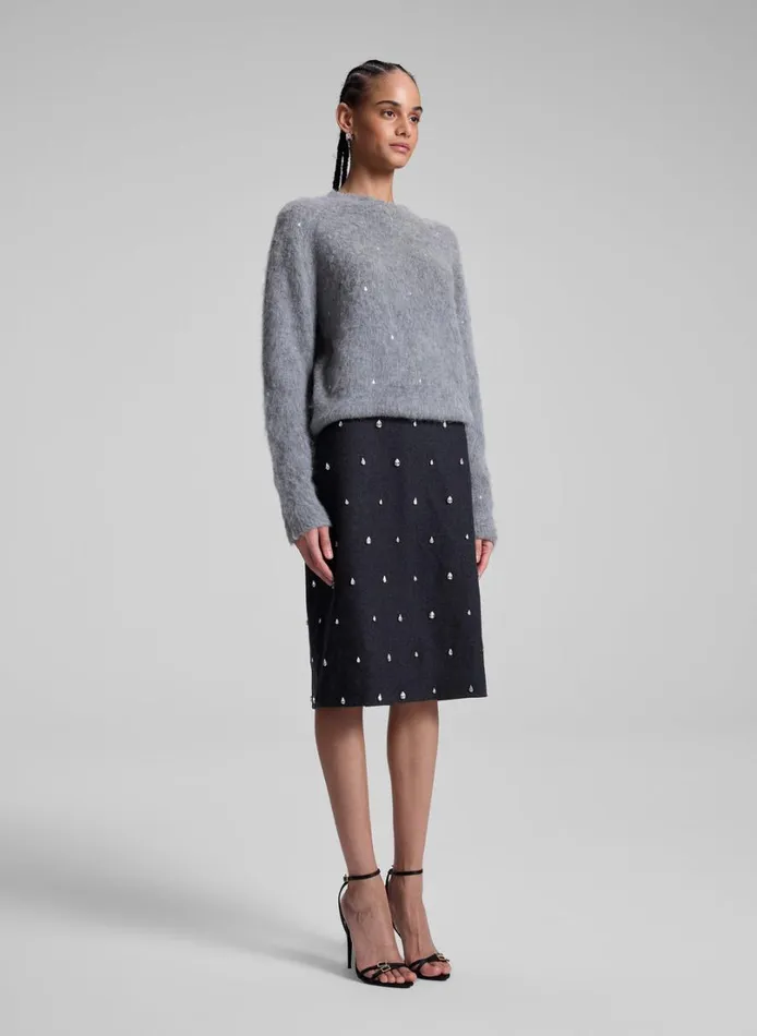 Women Sweaters ALC Frankie Wool Cashmere Embellished Sweater Medium Heather Grey