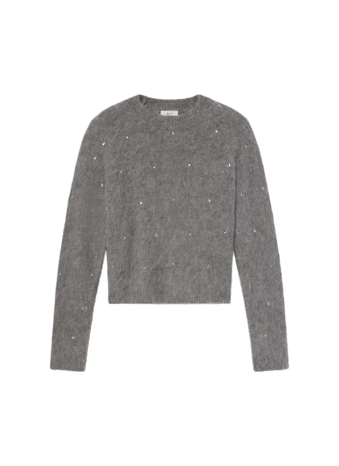 Women Sweaters ALC Frankie Wool Cashmere Embellished Sweater Medium Heather Grey