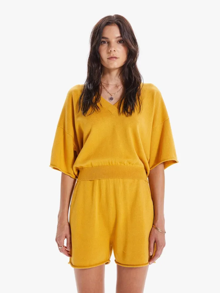 Women Sweaters Mother Denim The SS VNeck Boxy Crop Gold