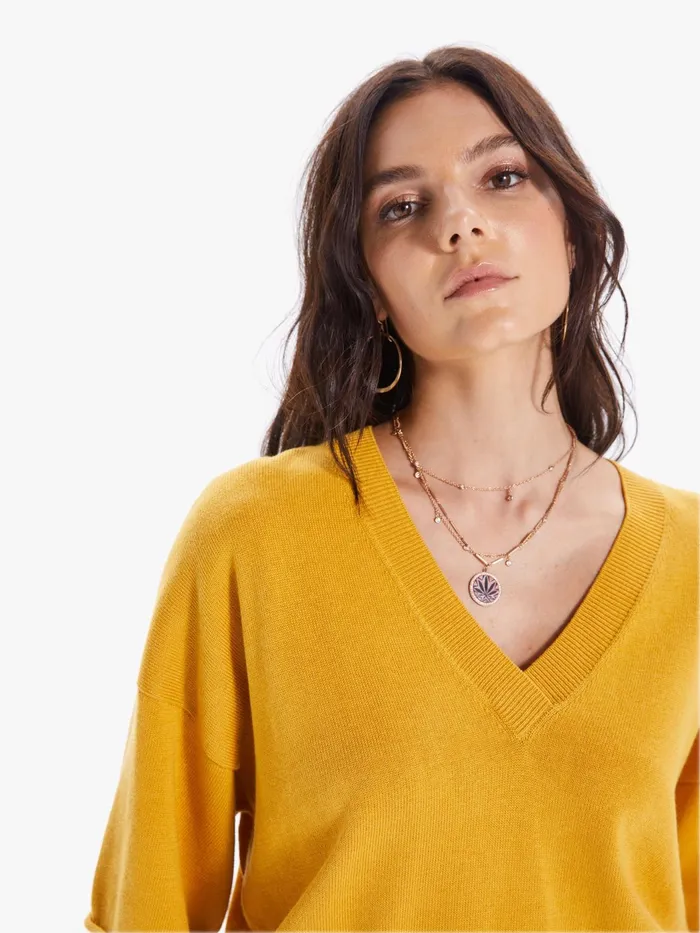 Women Sweaters Mother Denim The SS VNeck Boxy Crop Gold