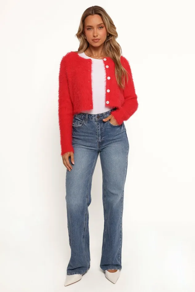 Women Tavan Crop Button Front Cardigan Red Sweaters Petal and Pup