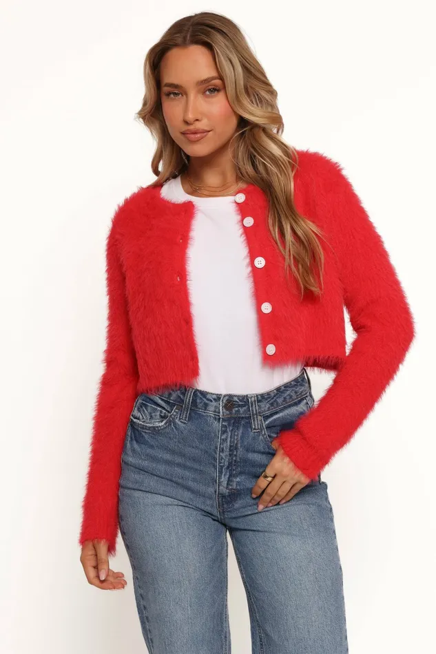 Women Tavan Crop Button Front Cardigan Red Sweaters Petal and Pup