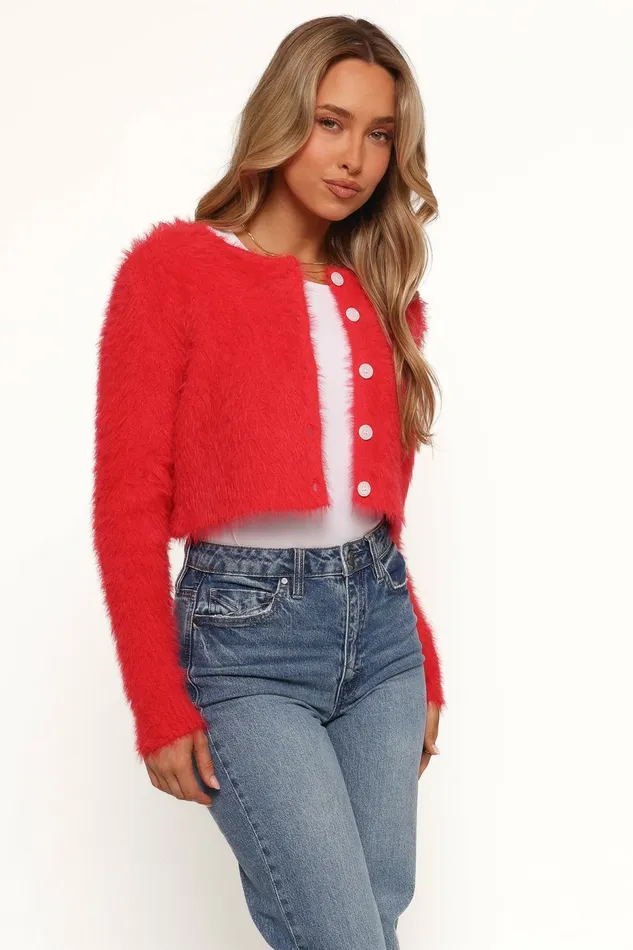 Women Tavan Crop Button Front Cardigan Red Sweaters Petal and Pup
