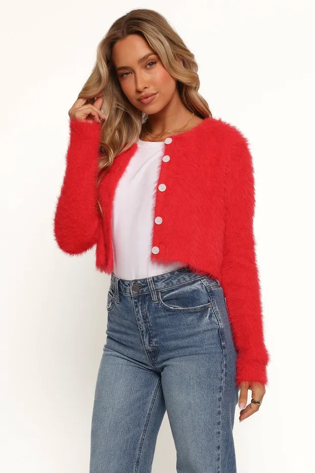 Women Tavan Crop Button Front Cardigan Red Sweaters Petal and Pup