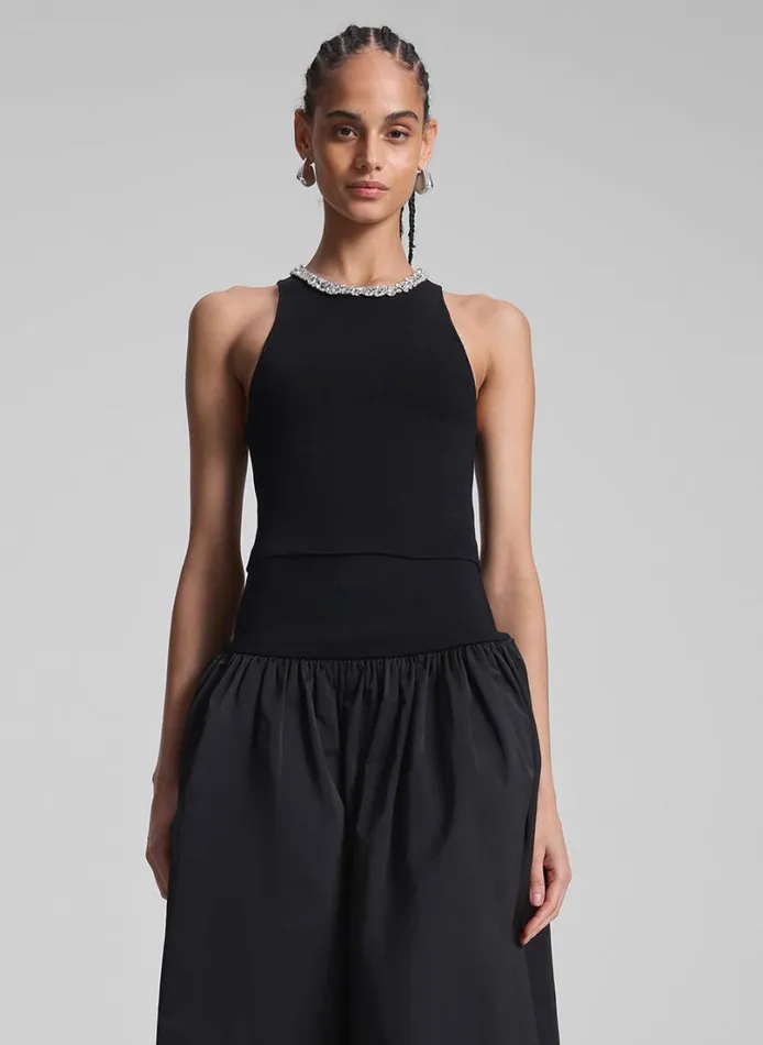Women Tees and Tanks ALC Bella Embellished Compact Knit Top Black