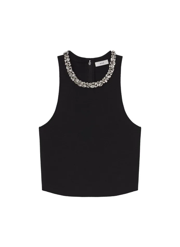 Women Tees and Tanks ALC Bella Embellished Compact Knit Top Black