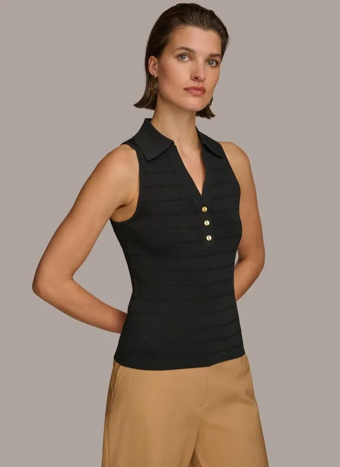 Women TEXTURE SWEATER WITH GOLD BUTTONS Black Donna Karan New York Sweaters And Tops Women TEXTURE SWEATER WITH GOLD BUTTONS Black Donna Karan New York Sweaters And Tops