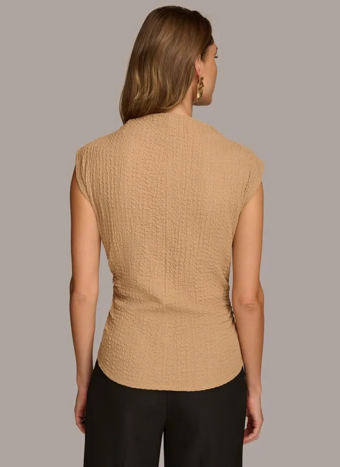 Women TEXTURED MOCKNECK TOP WITH RUCHING Fawn Donna Karan New York Sweaters And Tops Women TEXTURED MOCKNECK TOP WITH RUCHING Fawn Donna Karan New York Sweaters And Tops