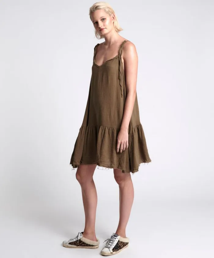 Women THE ICON WASHED KHAKI MUSLIN DRESS One Teaspoon Mini Dresses