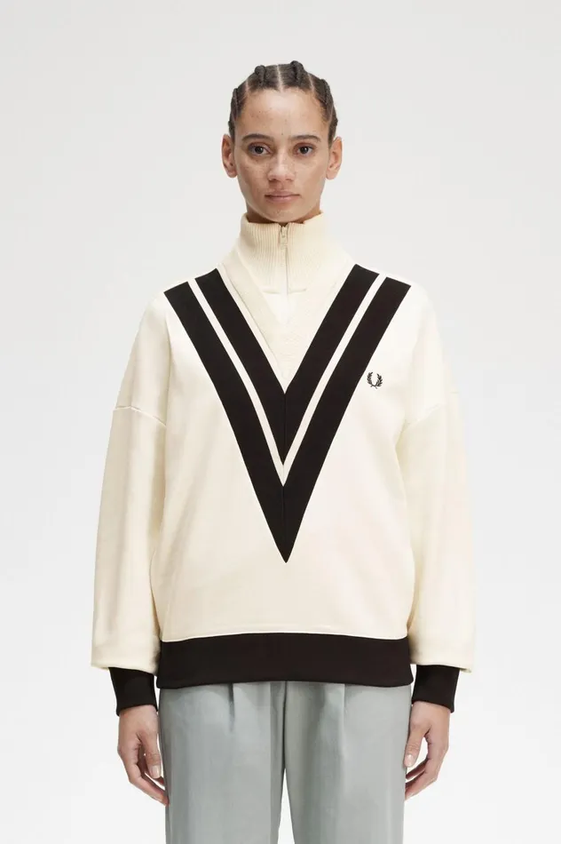 Women Tipped Knitted Trim Sweatshirt Ecru Fred Perry Sweatshirts