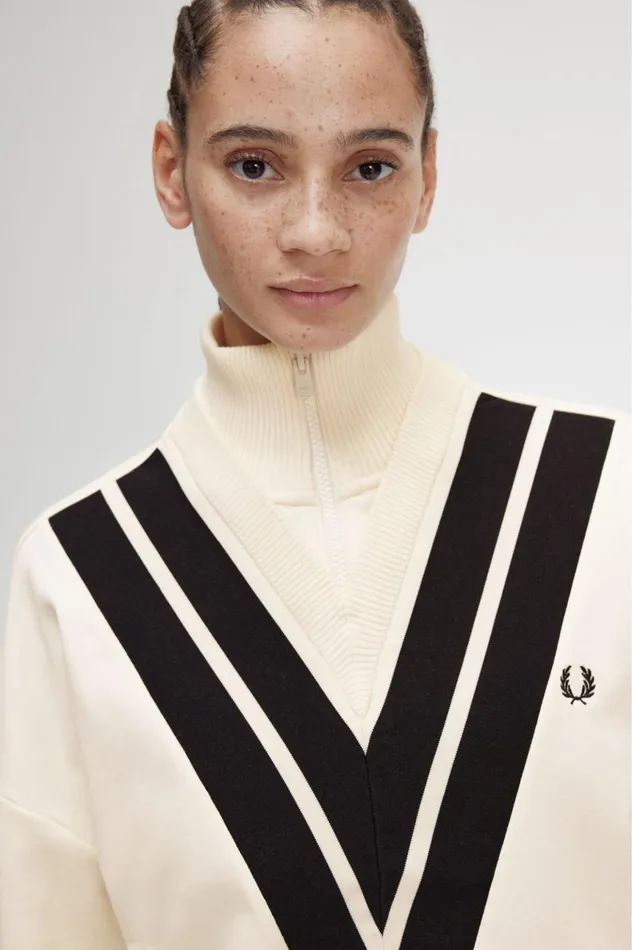 Women Tipped Knitted Trim Sweatshirt Ecru Fred Perry Sweatshirts