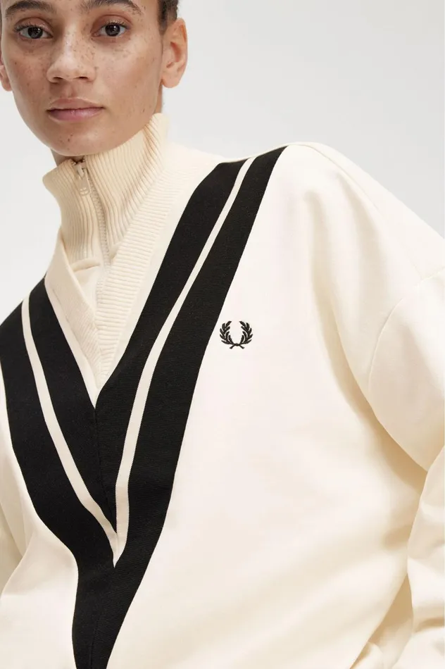 Women Tipped Knitted Trim Sweatshirt Ecru Fred Perry Sweatshirts
