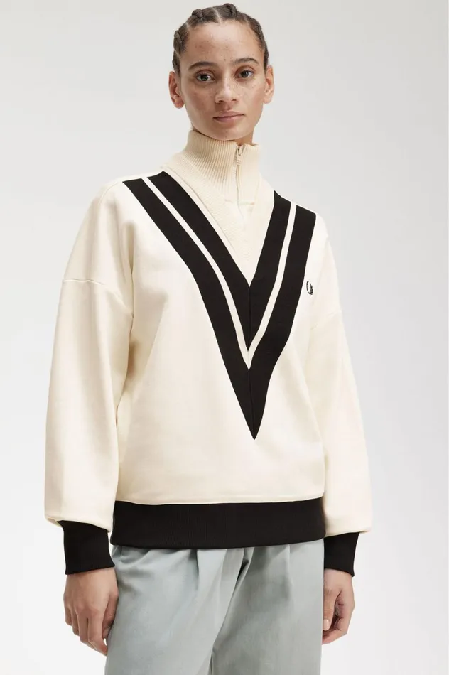 Women Tipped Knitted Trim Sweatshirt Ecru Fred Perry Sweatshirts